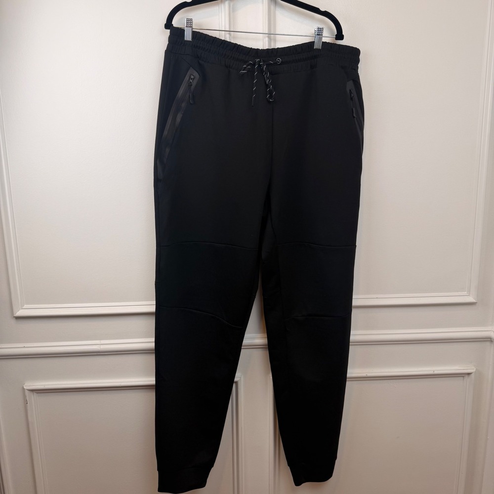 RGSTR Mens Tech Fleece Joggers Black Tapered Sweatpants 3X Zipper Pockets